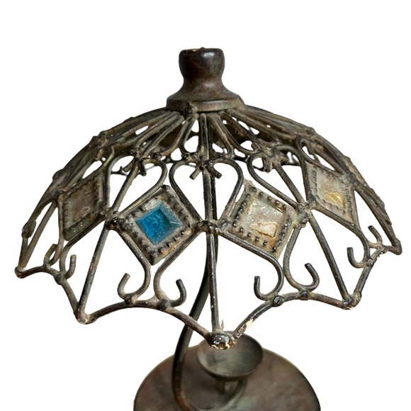 Antique Iron Shabby Victorian Parasol Candle Holder - Picture 10 of 12